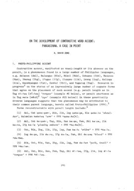 On the development of contrastive word accent: Pangasinan, a case in point