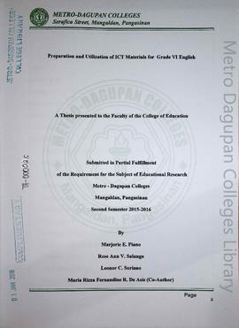 Preparation and utilization of ICT materials for Grade VI English