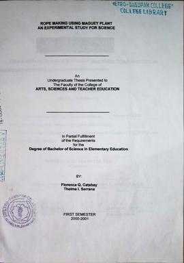 Rope making using Maguey plant: an experimental study for Science