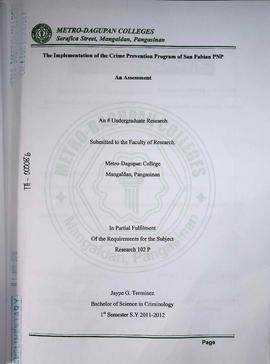 The Implementation of the Crime Prevention Program of San Fabian PNP: An Assessment
