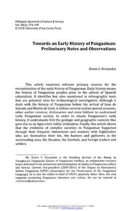 Towards an Early History of Pangasinan: Preliminary Notes and Observations