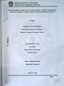 Factors that Influence MDC Computer Science Stuents' Adaption and Integration of Elements of Comp...